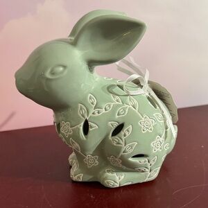 Sage Green Floral Ceramic Bunny Decor